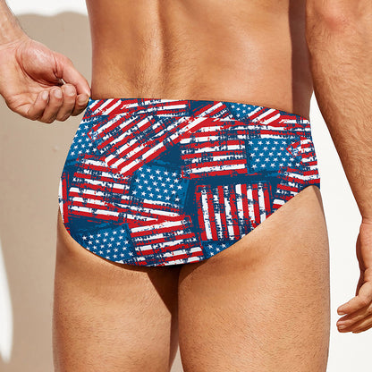 Grunge American Flag Pattern Print Men's Swim Briefs