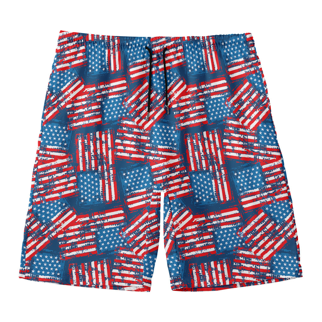 Grunge American Flag Pattern Print Men's Swim Trunks