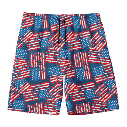 Grunge American Flag Pattern Print Men's Swim Trunks