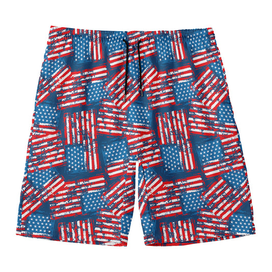 Grunge American Flag Pattern Print Men's Swim Trunks