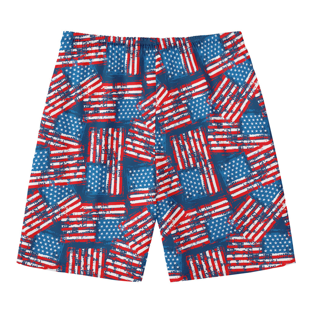 Grunge American Flag Pattern Print Men's Swim Trunks