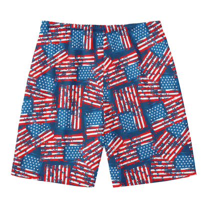 Grunge American Flag Pattern Print Men's Swim Trunks