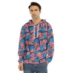 Grunge American Flag Pattern Print Men's Velvet Pullover Hoodie