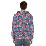 Grunge American Flag Pattern Print Men's Velvet Pullover Hoodie