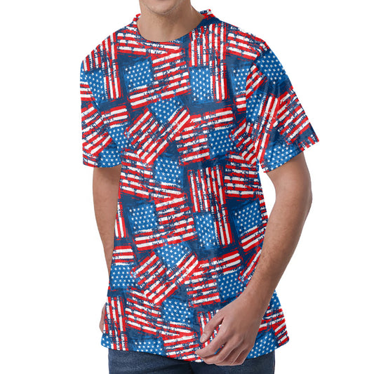 Grunge American Flag Pattern Print Men's Velvet T-Shirt