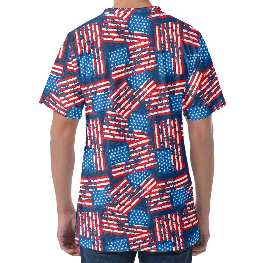 Grunge American Flag Pattern Print Men's Velvet T-Shirt