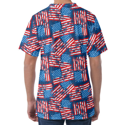 Grunge American Flag Pattern Print Men's Velvet T-Shirt