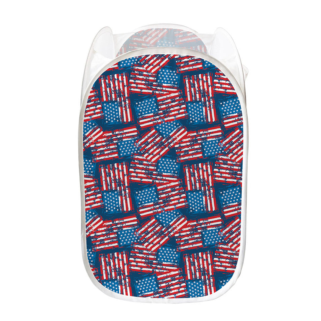 Grunge American Flag Pattern Print Mesh Laundry Hamper