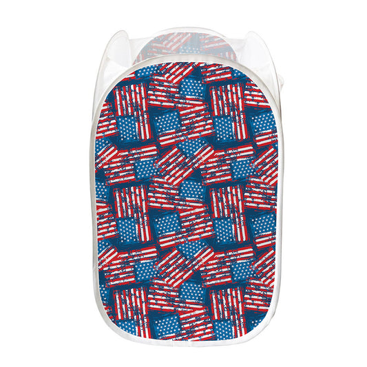 Grunge American Flag Pattern Print Mesh Laundry Hamper