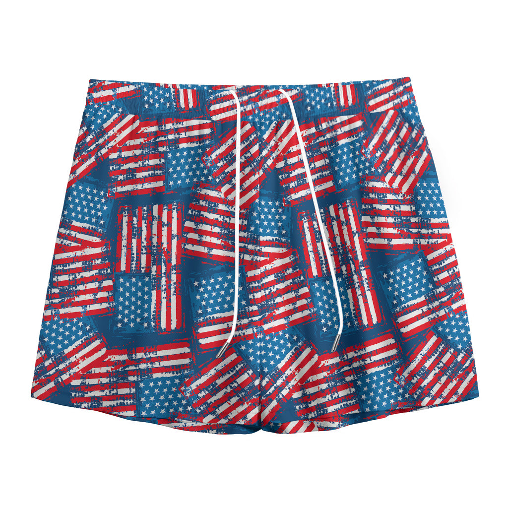 Grunge American Flag Pattern Print Mesh Shorts