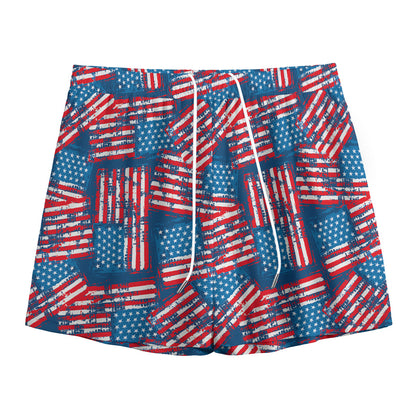 Grunge American Flag Pattern Print Mesh Shorts