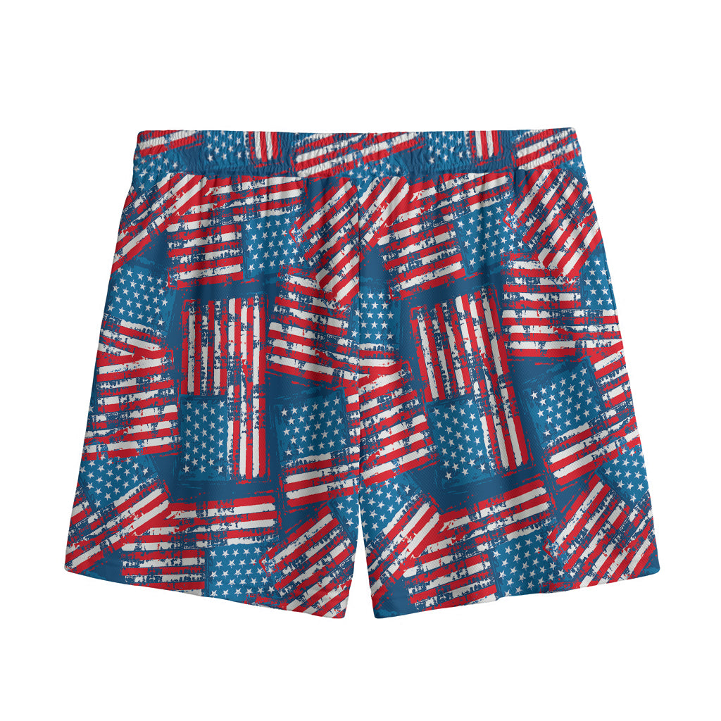 Grunge American Flag Pattern Print Mesh Shorts