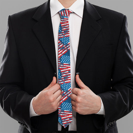 Grunge American Flag Pattern Print Necktie