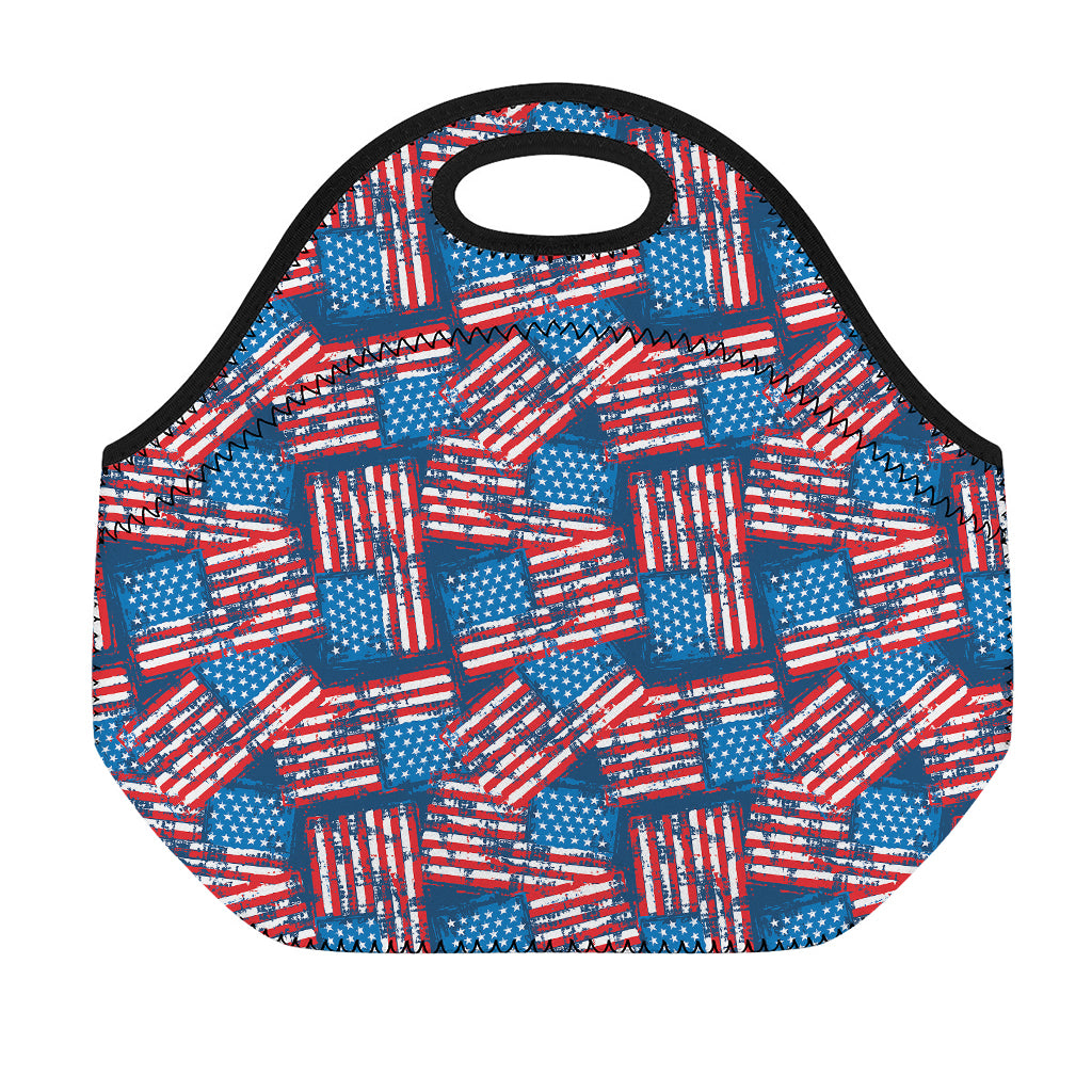 Grunge American Flag Pattern Print Neoprene Lunch Bag