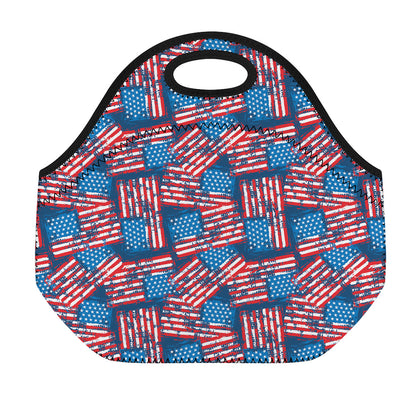 Grunge American Flag Pattern Print Neoprene Lunch Bag