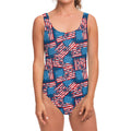 Grunge American Flag Pattern Print One Piece Swimsuit