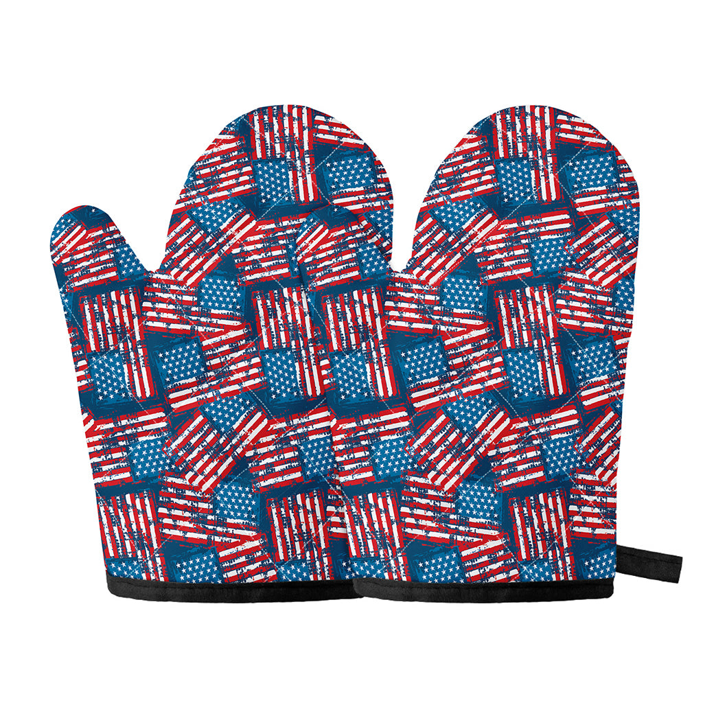 Grunge American Flag Pattern Print Oven Mitts