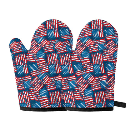 Grunge American Flag Pattern Print Oven Mitts
