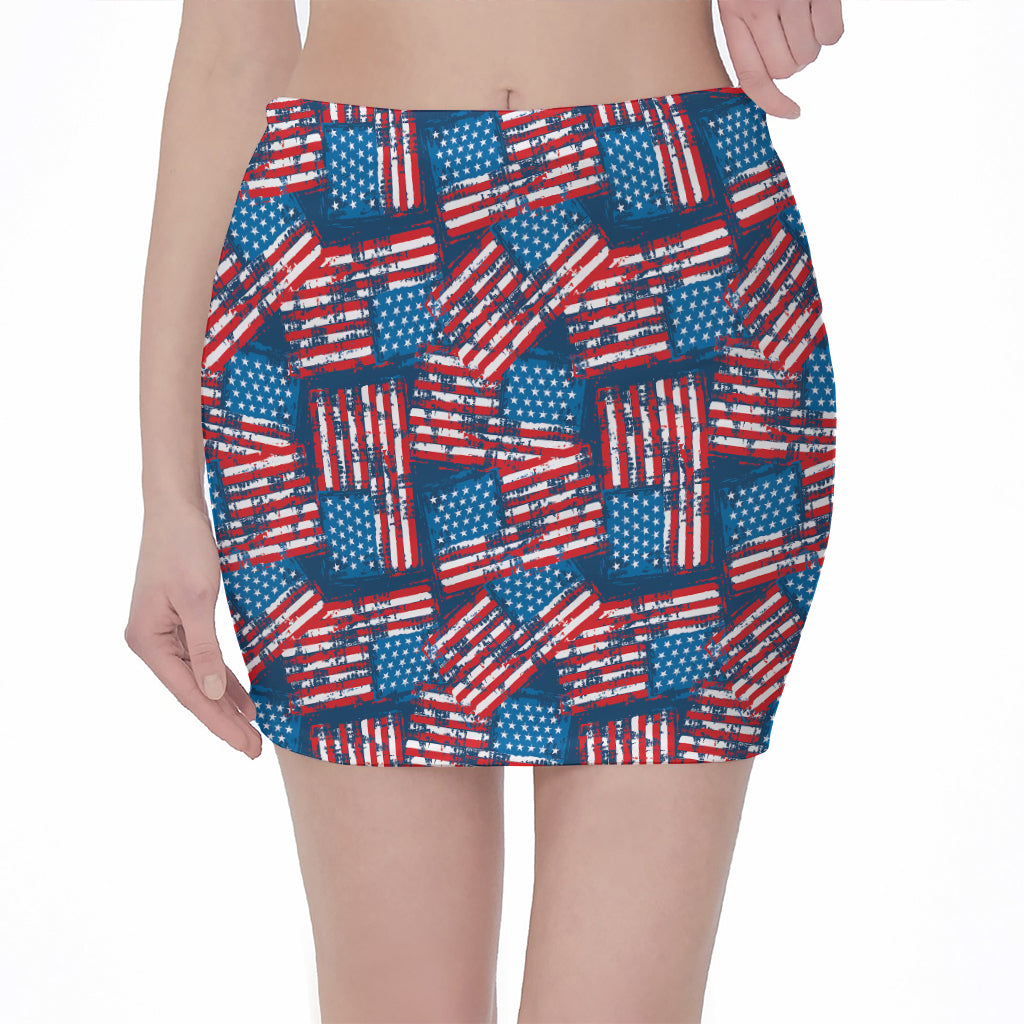 Grunge American Flag Pattern Print Pencil Mini Skirt