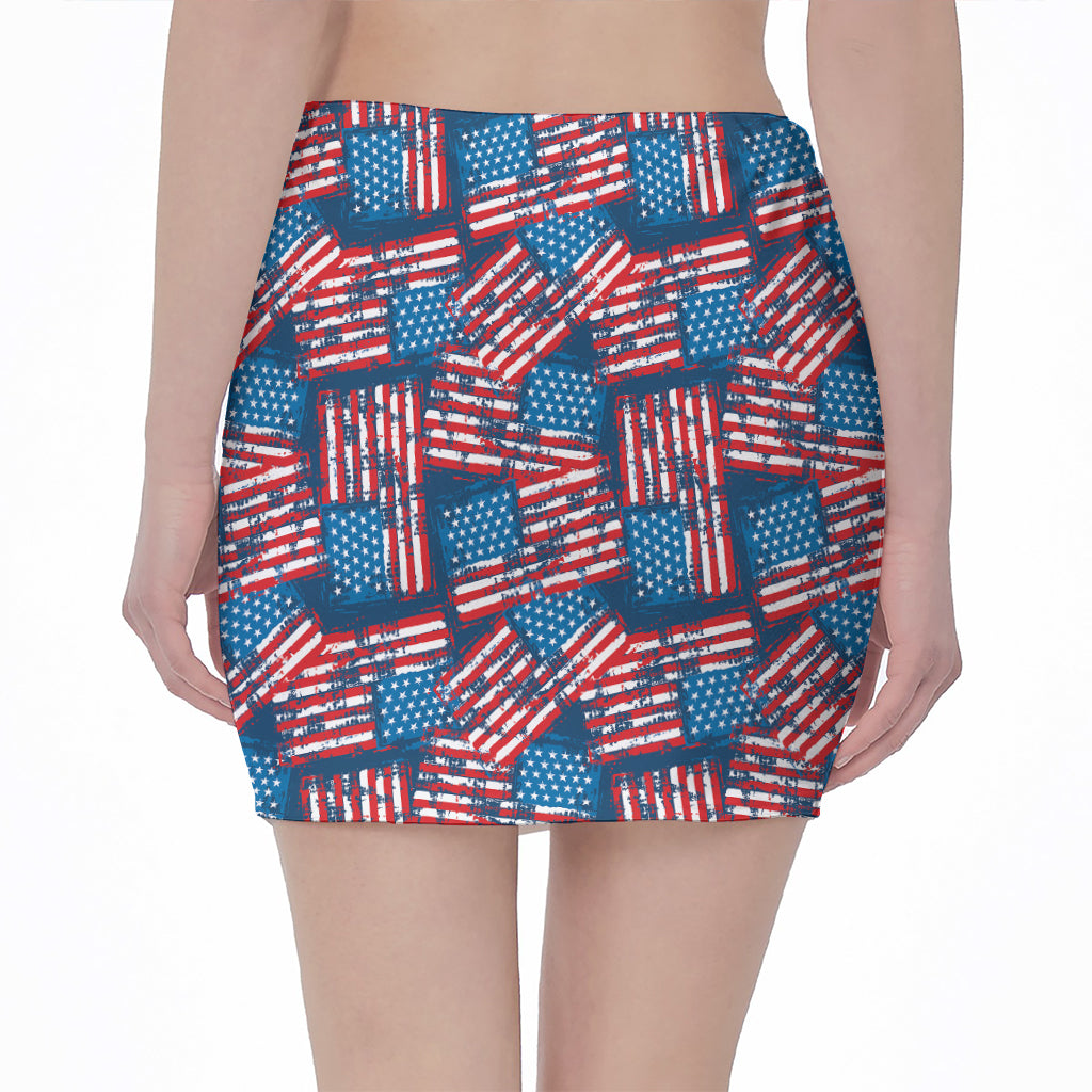 Grunge American Flag Pattern Print Pencil Mini Skirt