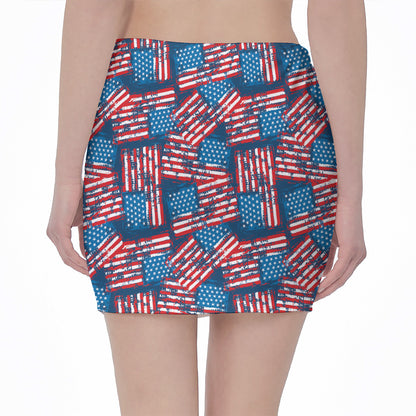 Grunge American Flag Pattern Print Pencil Mini Skirt