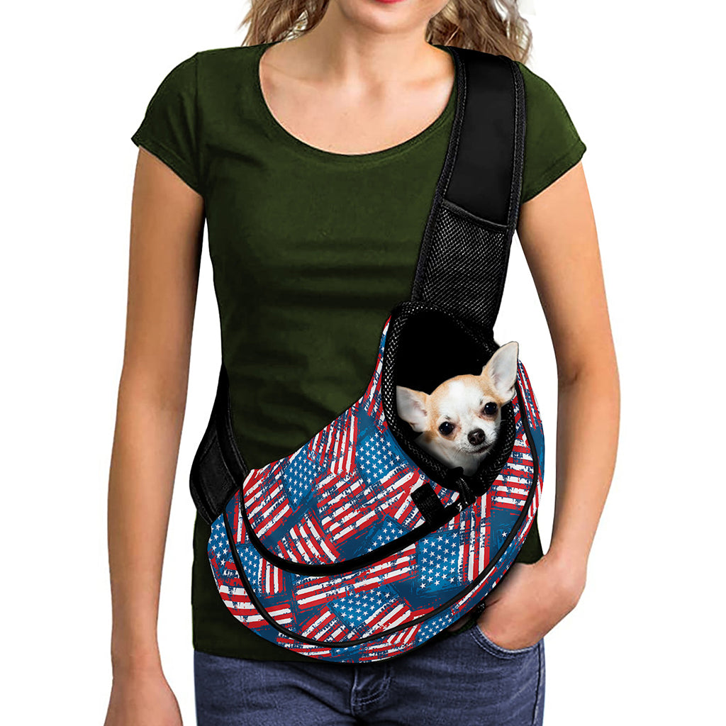 Grunge American Flag Pattern Print Pet Sling Carrier