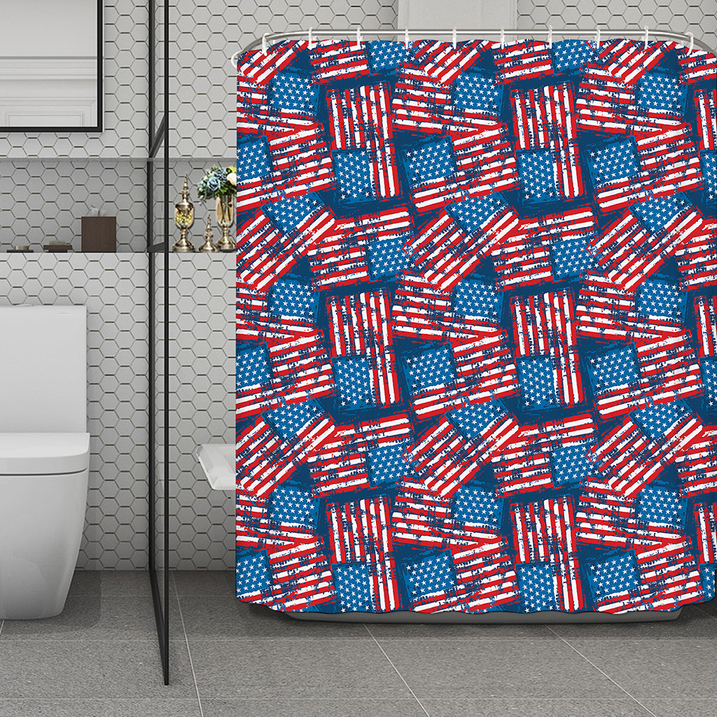 Grunge American Flag Pattern Print Polyester Shower Curtain