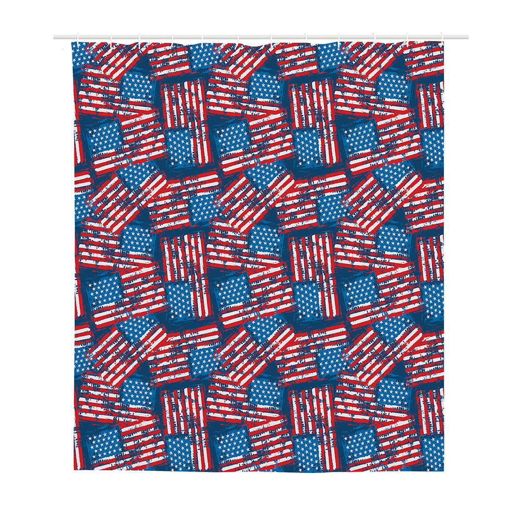 Grunge American Flag Pattern Print Polyester Shower Curtain