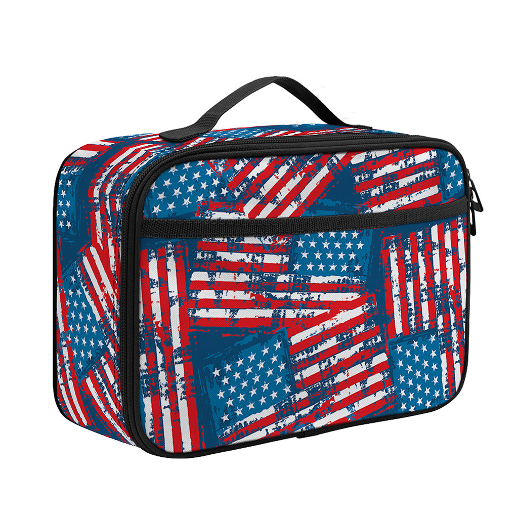 Grunge American Flag Pattern Print Portable Lunch Bag