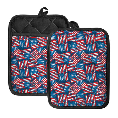 Grunge American Flag Pattern Print Pot Holders With Pocket