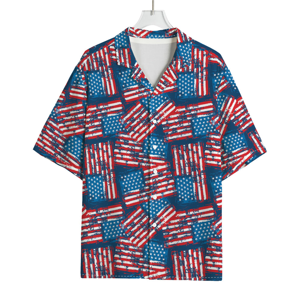 Grunge American Flag Pattern Print Rayon Hawaiian Shirt