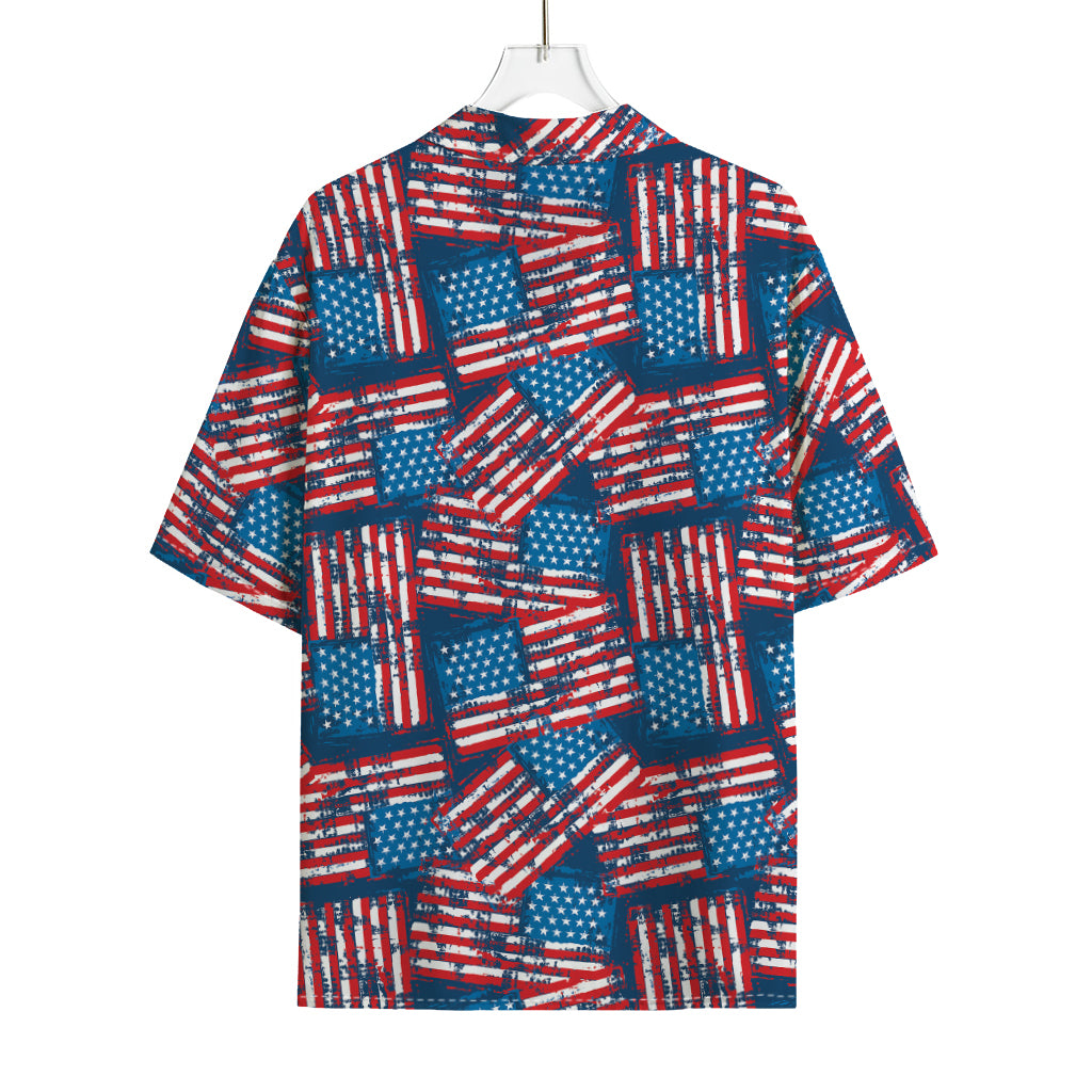 Grunge American Flag Pattern Print Rayon Hawaiian Shirt