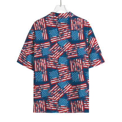 Grunge American Flag Pattern Print Rayon Hawaiian Shirt