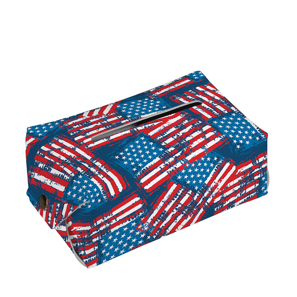 Grunge American Flag Pattern Print Rectangle Tissue Box Cover