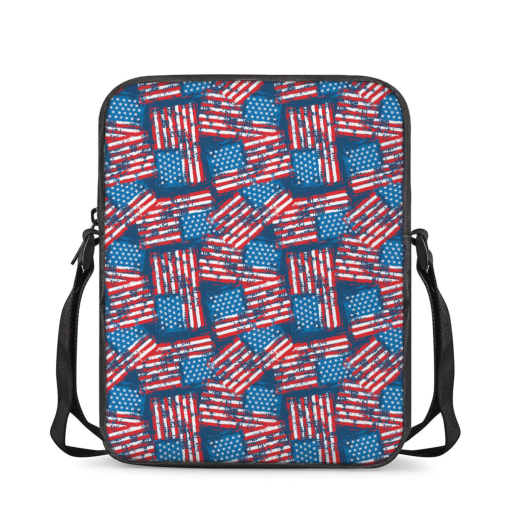 Grunge American Flag Pattern Print Rectangular Crossbody Bag