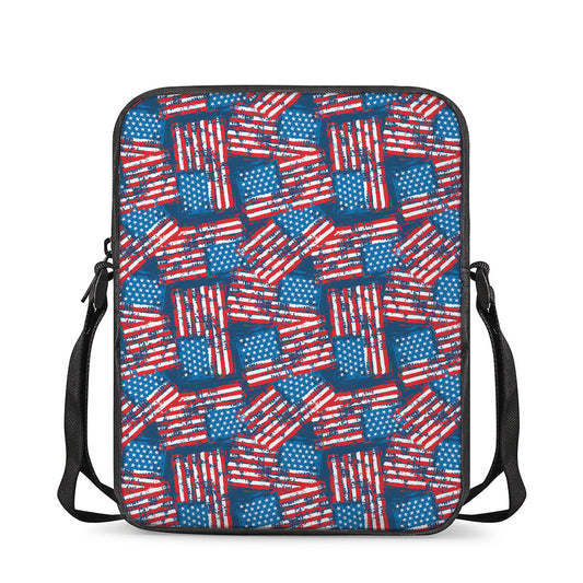 Grunge American Flag Pattern Print Rectangular Crossbody Bag