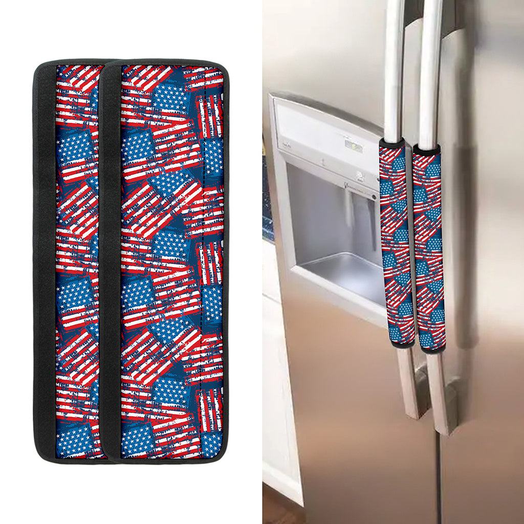Grunge American Flag Pattern Print Refrigerator Handle Covers