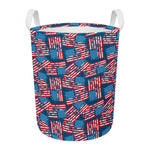 Grunge American Flag Pattern Print Round Laundry Basket
