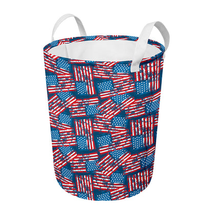 Grunge American Flag Pattern Print Round Laundry Basket