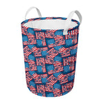 Grunge American Flag Pattern Print Round Laundry Basket