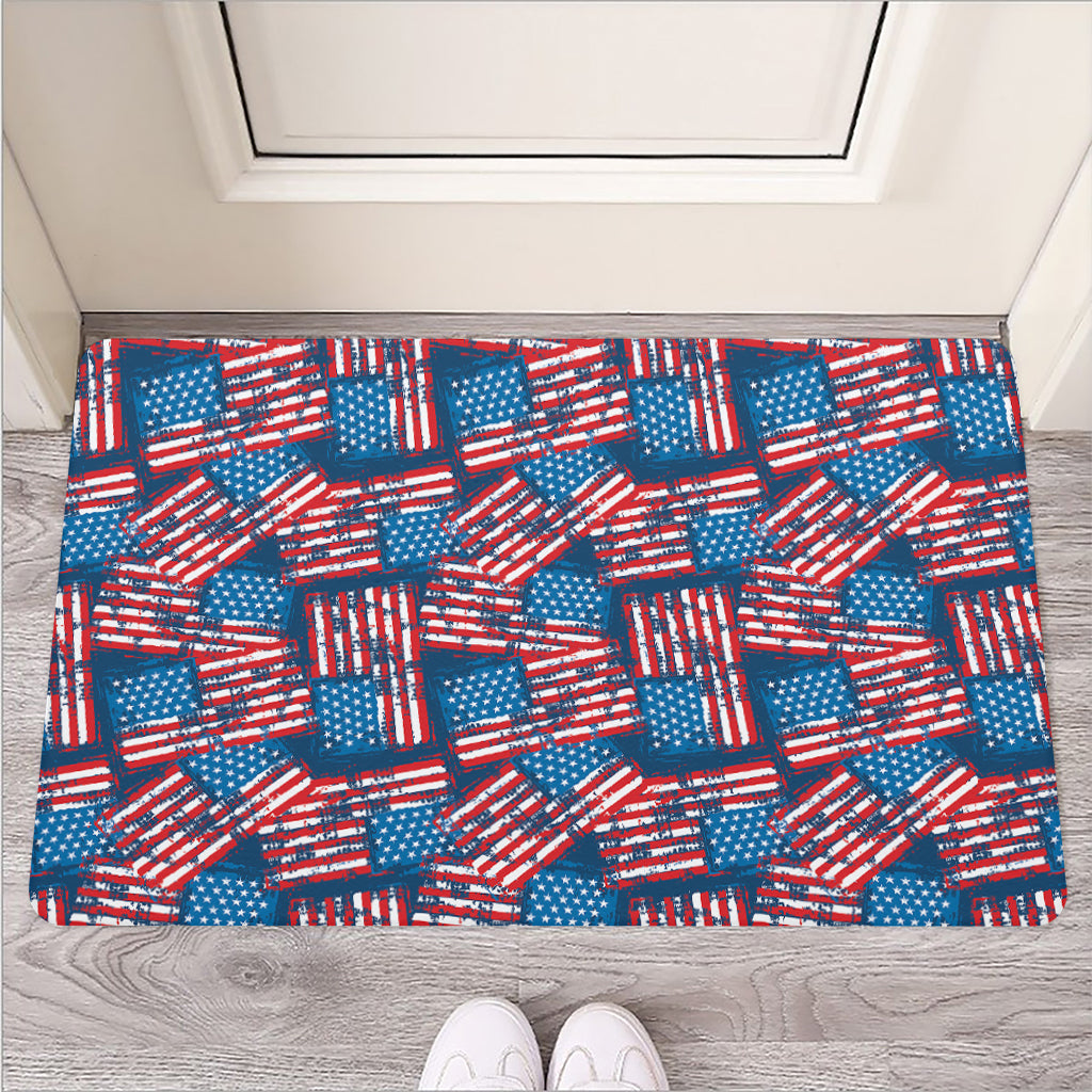 Grunge American Flag Pattern Print Rubber Doormat