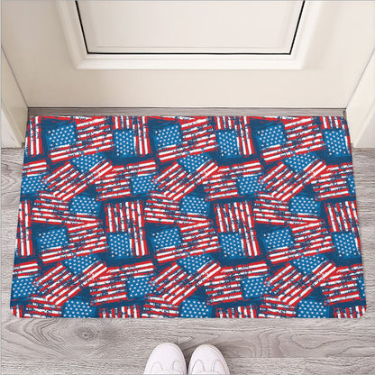 Grunge American Flag Pattern Print Rubber Doormat