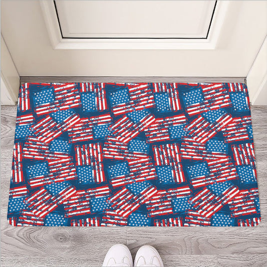 Grunge American Flag Pattern Print Rubber Doormat