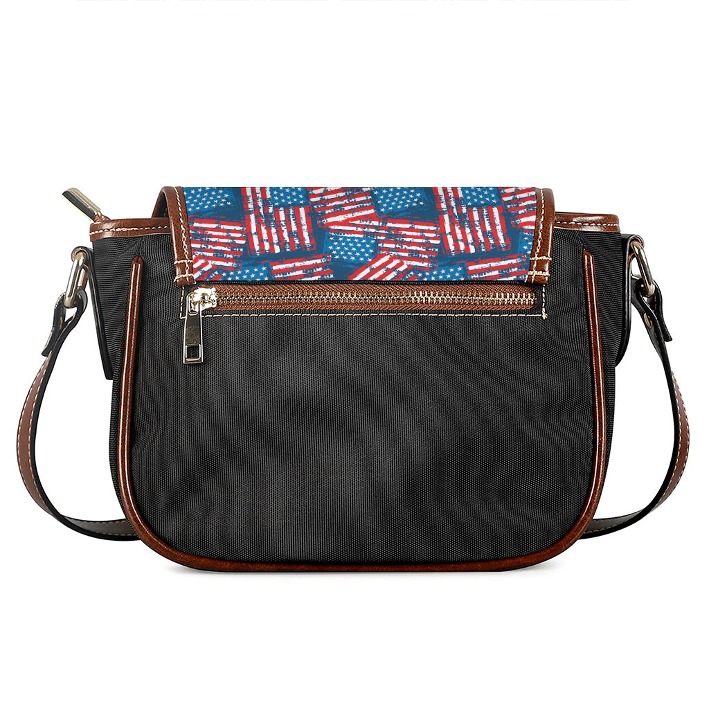 Grunge American Flag Pattern Print Saddle Bag