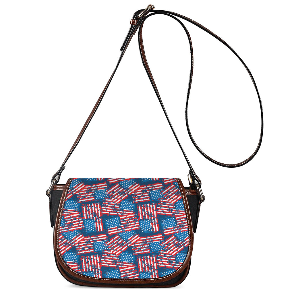 Grunge American Flag Pattern Print Saddle Bag