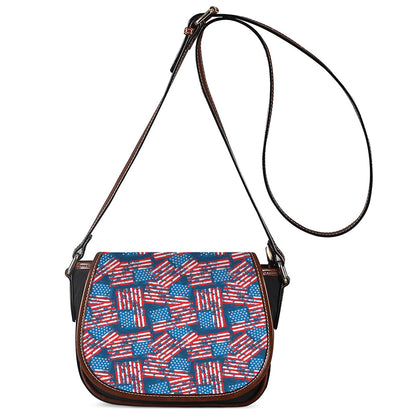 Grunge American Flag Pattern Print Saddle Bag