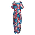 Grunge American Flag Pattern Print Short Sleeve Long Nightdress