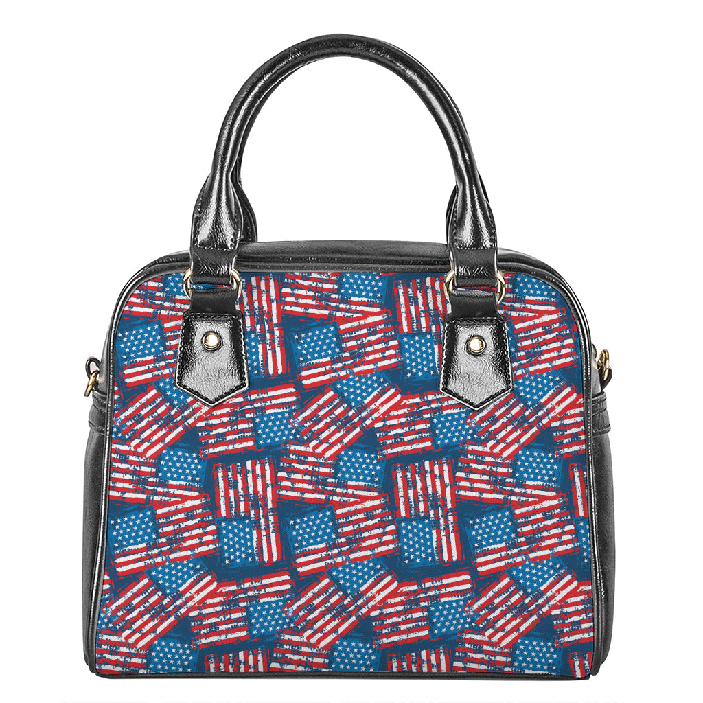 Grunge American Flag Pattern Print Shoulder Handbag