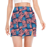 Grunge American Flag Pattern Print Side Slit Mini Skirt
