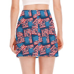 Grunge American Flag Pattern Print Side Slit Mini Skirt